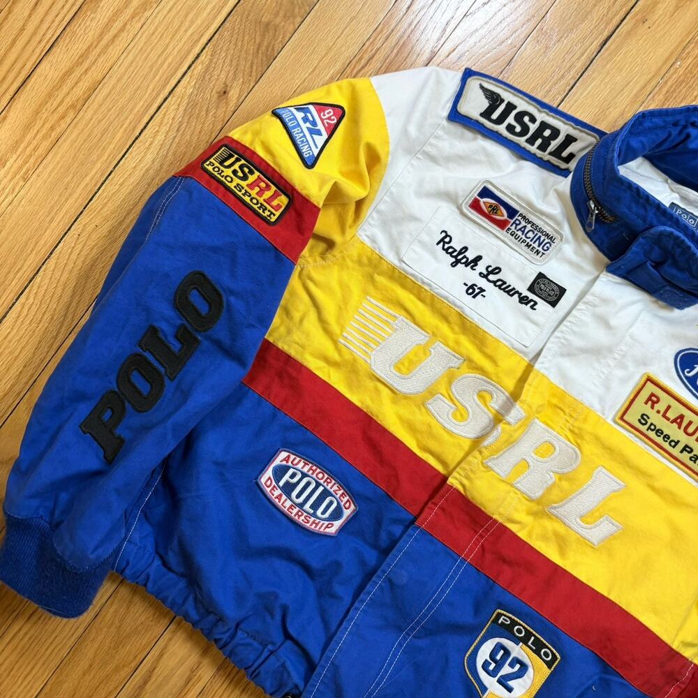 Polo Ralph Lauren USRL Racing NASCAR Canvas Bomber Jacket Size Medium Multicolor - Picture 5 of 15